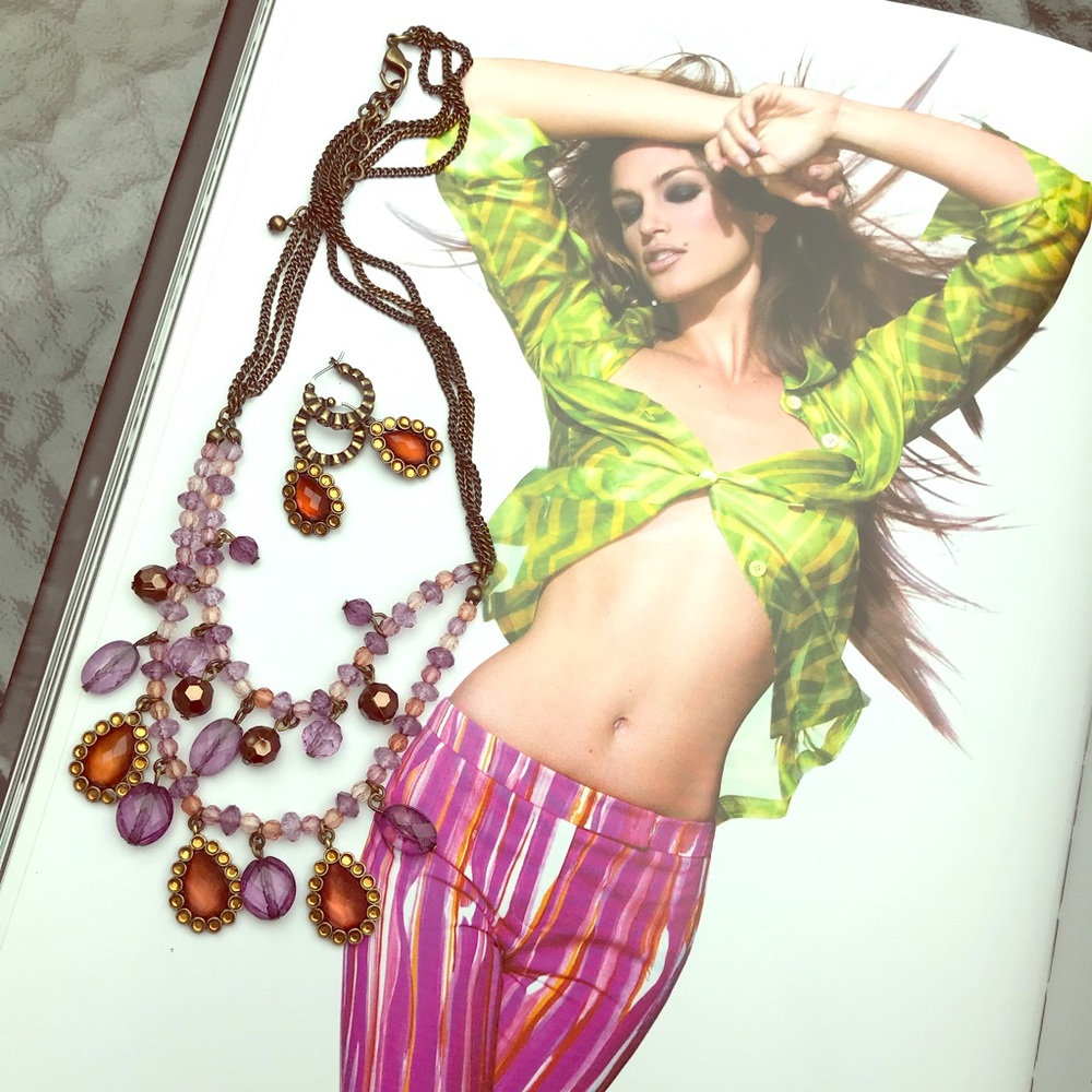 🔮🧡Purple, peach crystal necklace & earrings🧡🔮